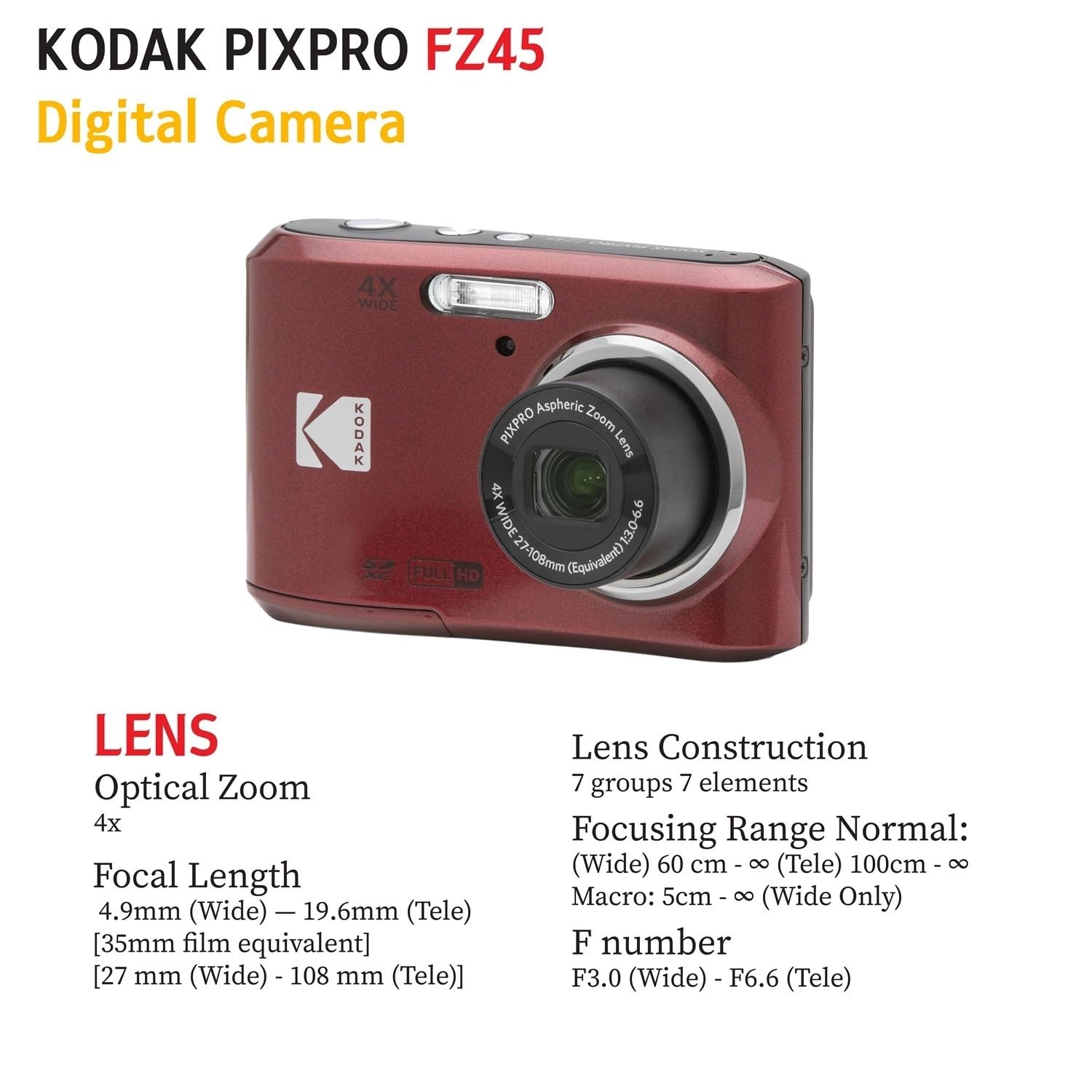 Amazon.com : KODAK PIXPRO FZ45 16MP Digital Camera with 4X Optical